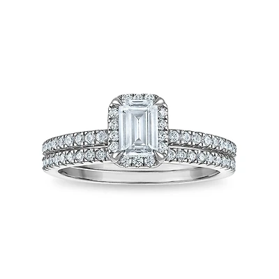 LoveSong EcoLove 1 CTW Lab Grown Diamond Halo Bridal Set in 10KT White Gold