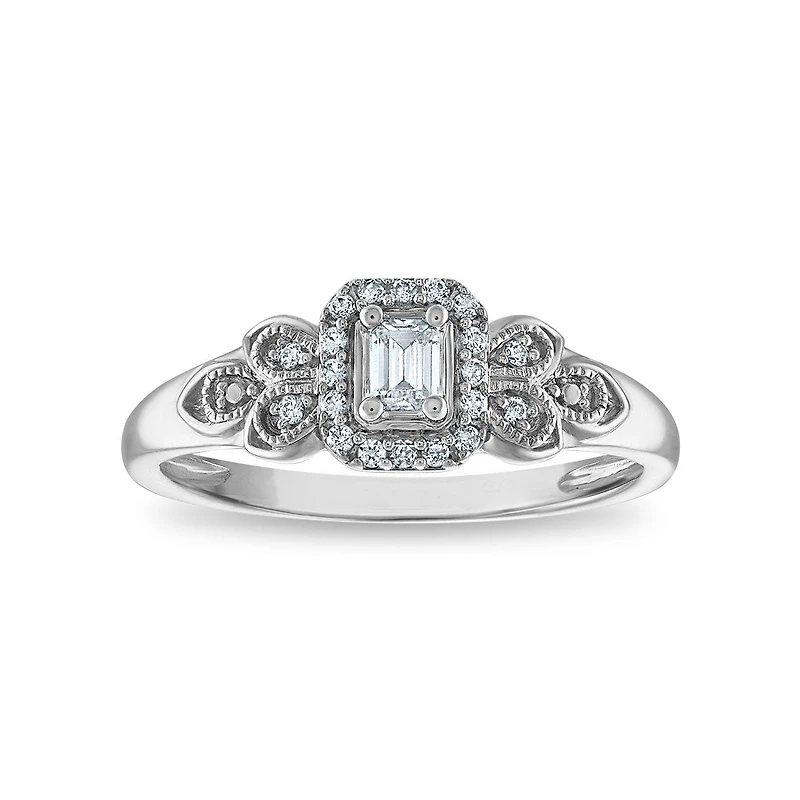 LoveSong EcoLove 1/4 CTW Lab Grown Diamond Halo Promise Ring in Rhodium Plated Sterling Silver