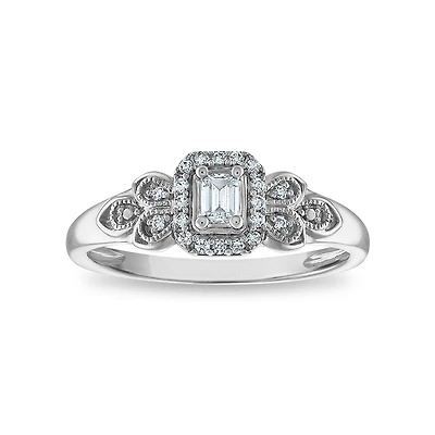 LoveSong EcoLove 1/4 CTW Lab Grown Diamond Halo Promise Ring in Rhodium Plated Sterling Silver