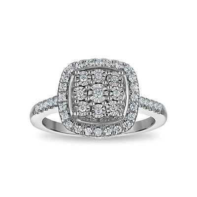1/4 CTW Natural Diamond Halo Cluster Ring in Sterling Silver