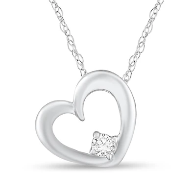 Natural Diamond Accent 18-inch Heart Pendant in 14KT White Gold