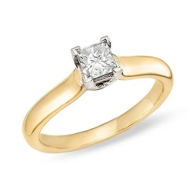 Signature Certificate 1/3 CTW Princess Cut Natural Diamond Solitaire Engagement Ring in 14KT Yellow Gold