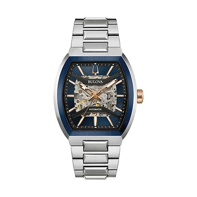 Bulova Maquina Automatic with 40MM Blue Skeleton Dial Stainelss Steel Case. 98A319