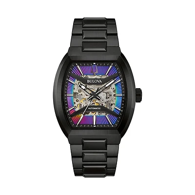 Bulova Maquina Automatic with 40MM Skeleton Dial Black Case. 98A320