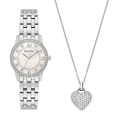 Bulova Crystal Collection Watch and Heart Necklace Set. 96X157