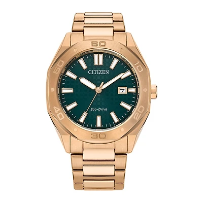 Citizen Odyn with 41MM Green Dial Rosetone Stainless Steel Bracelet. BM7633-81X