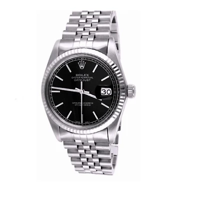 Pre-Owned Rolex White Stainless Steel Oyster Perpetual Datejust with 36X36 MM Black Round Dial. 10001