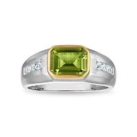 9X7MM Emerald Shape Peridot and White Sapphire Ring in Sterling Silver and 10K Yellow Gold