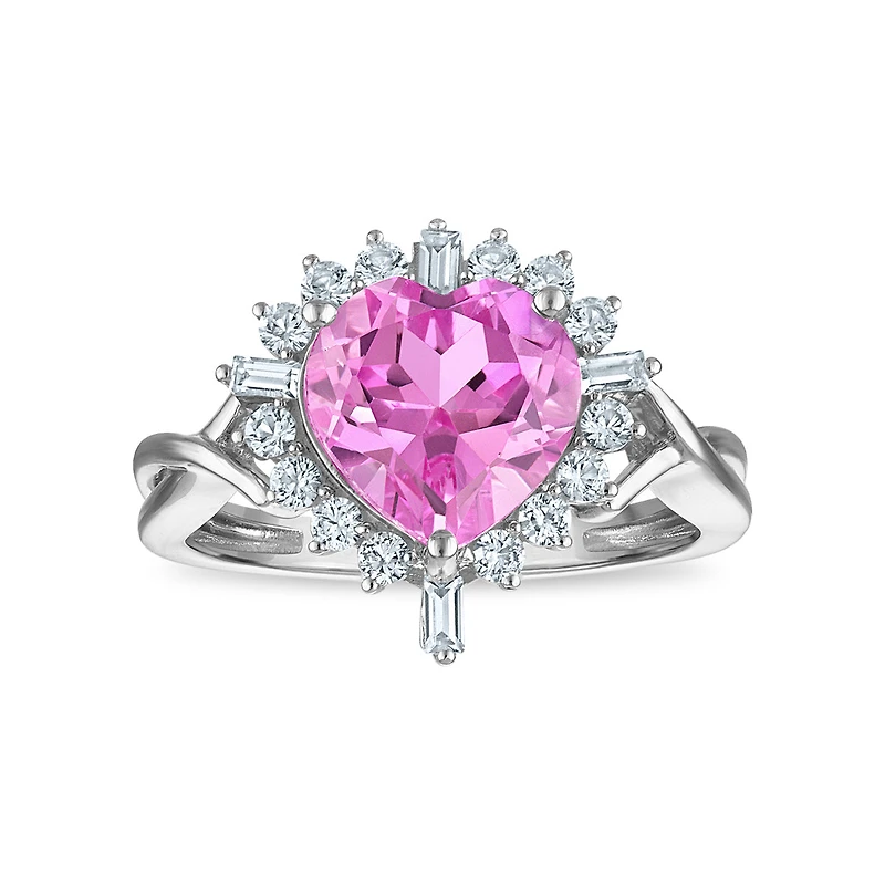 Created Pink and White Sapphire Heart Ring in Sterling Silver