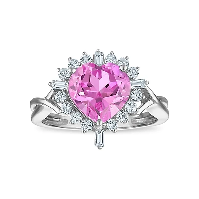 Created Pink and White Sapphire Heart Ring in Sterling Silver