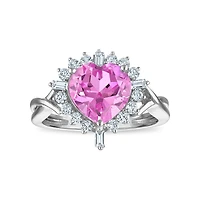 Created Pink and White Sapphire Heart Ring in Sterling Silver