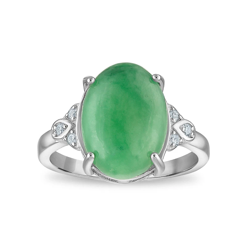 Jade and Diamond Accent Ring in Sterling Silver