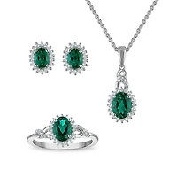 Sterling Silver Created Emerald and White Sapphire 3 Piece Set