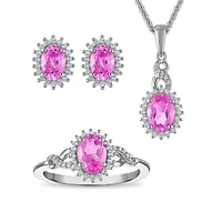 Sterling Silver Created Pink and White Sapphire 3 Piece Set