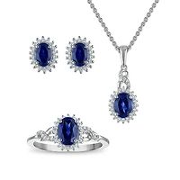 Sterling Silver Created Blue and White Sapphire 3 Piece Set