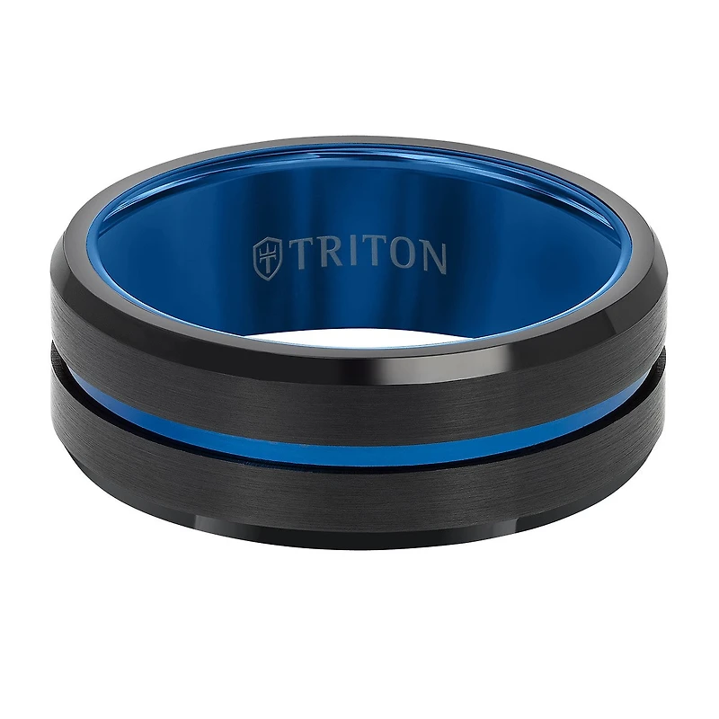Triton 8MM Black and Blue Tungsten Wedding Band. Size 10