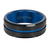 Triton 8MM Black and Blue Tungsten Wedding Band. Size 10