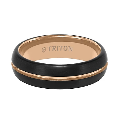 Triton 6.5MM Black and Rose Tungsten Wedding Band. Size 10