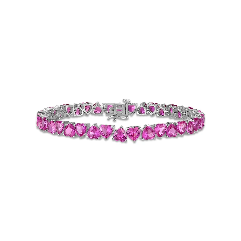 7.5-inch Pink Sapphire Heart Bracelet in Sterling Silver