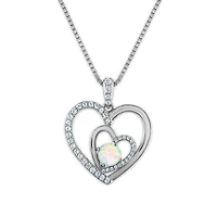 Opal and White Sapphire 18-inch Heart Pendant in Sterling Silver