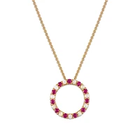 2MM Round Ruby and Opal 18-inch Circle Pendant in Yellow Gold Plated Sterling Silver