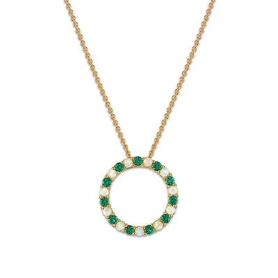 2MM Round Emerald and Opal 18-inch Circle Pendant in Yellow Gold Plated Sterling Silver