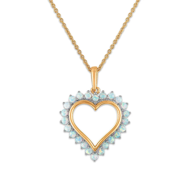 2MM Round Opal 18-inch Heart Pendant in Yellow Gold Plated Sterling Silver