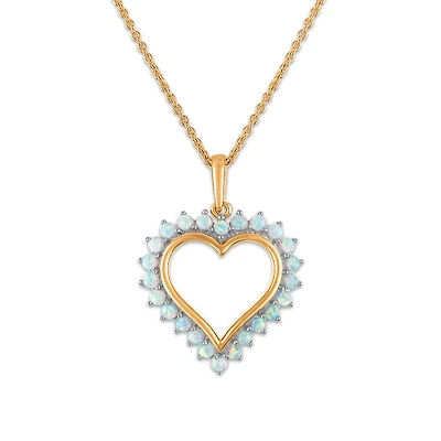 2MM Round Opal 18-inch Heart Pendant in Yellow Gold Plated Sterling Silver