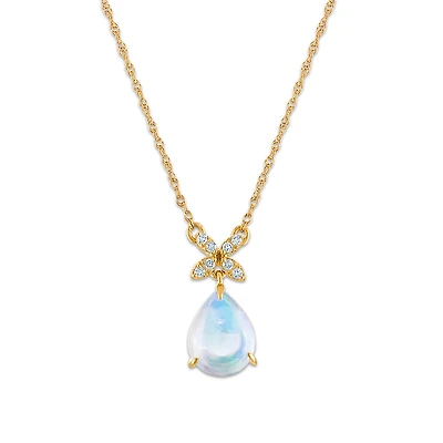 9X7MM Pear Opal and Diamond 18-inch Fashion Pendant in 10KT Yellow Gold