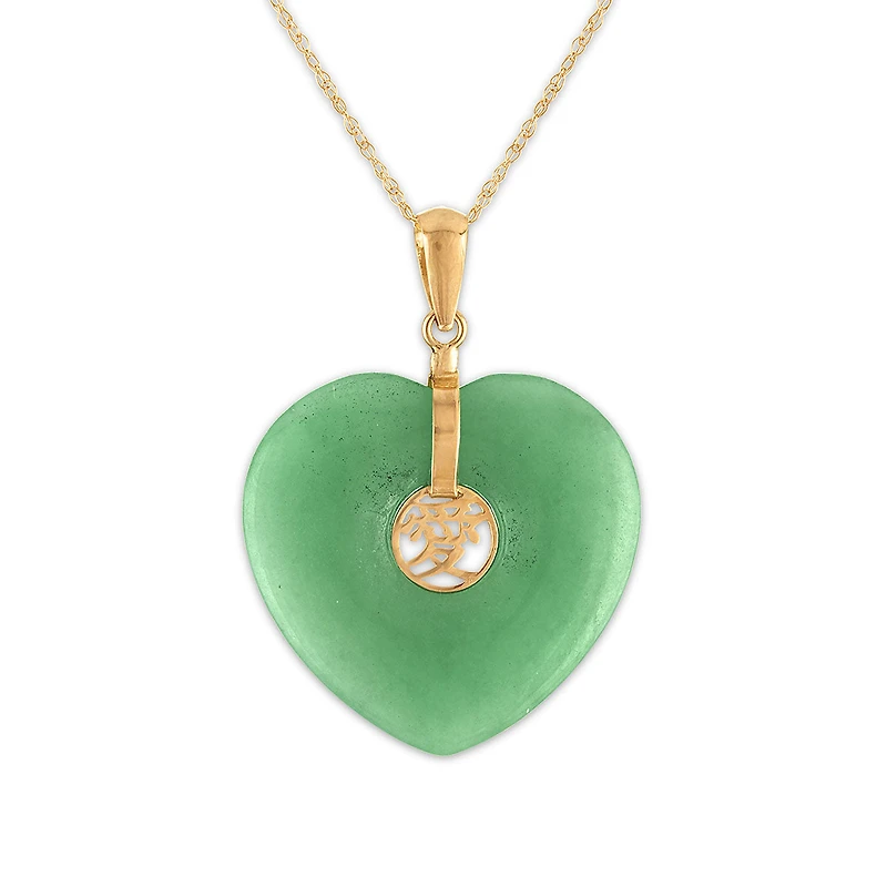 Heart Shape Jade 18-inch Love Pendant in 14KT Yellow Gold