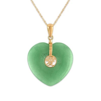 Heart Shape Jade 18-inch Love Pendant in 14KT Yellow Gold