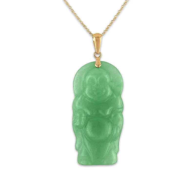 Jade Buddha 18-inch Pendant in 14KT Yellow Gold