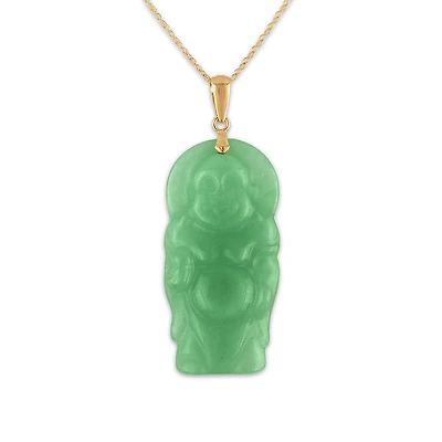 Jade Buddha 18-inch Pendant in 14KT Yellow Gold