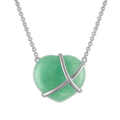 Heart Shape Jade 17.5-inch Pendant in Sterling Silver