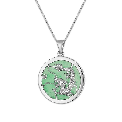 Jade Dragon 18-inch Pendant in Sterling Silver