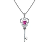 Created Pink and White Sapphire 18-inch Key Pendant in Sterling Silver