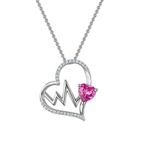 Created Pink and White Sapphire 18-inch Heartbeat Pendant in Sterling Silver