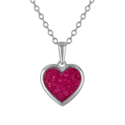 Crushed Pink Sapphire 18-inch Heart Pendant in Sterling Silver