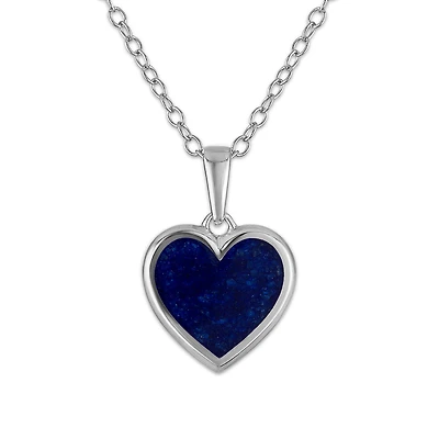 Crushed Blue Sapphire 18-inch Heart Pendant in Sterling Silver