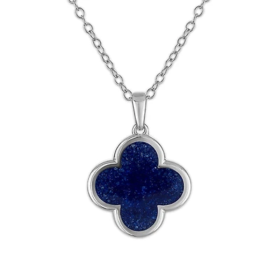 Crushed Blue Sapphire 18-inch Clover Pendant in Sterling Silver