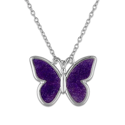 Crushed Amethyst 18-inch Butterfly Pendant in Sterling Silver
