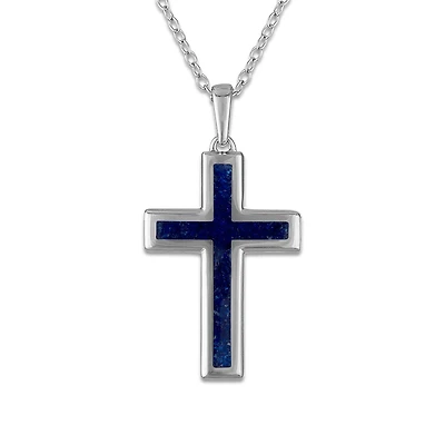 Crushed Blue Sapphire 18-inch Cross Pendant in Sterling Silver