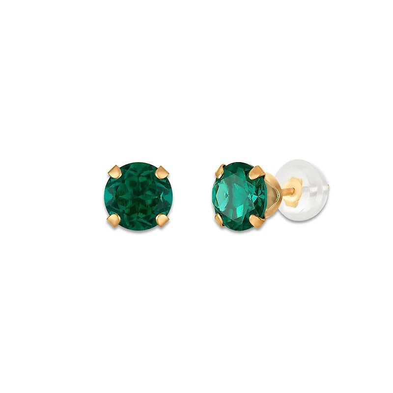 6MM Round Emerald Birthstone Stud Earrings in 10KT Yellow Gold