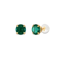 6MM Round Emerald Birthstone Stud Earrings in 10KT Yellow Gold