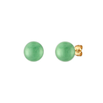 8MM Jade Stud Earrings in 14KT Yellow Gold