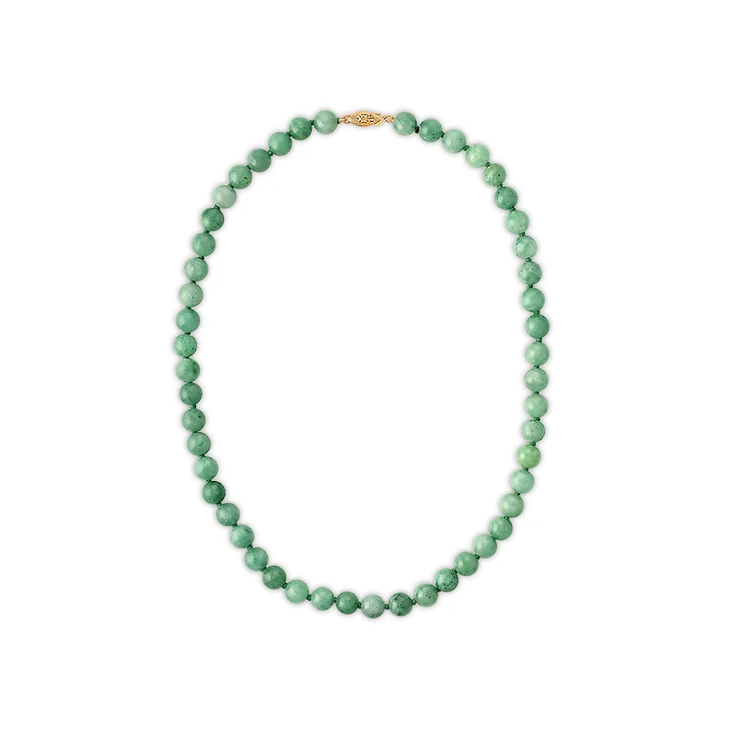8MM Round Jade 18-inch Necklace in 14KT Yellow Gold