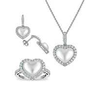 Pearl and White Sapphire 3-Piece Set in Sterling Silver