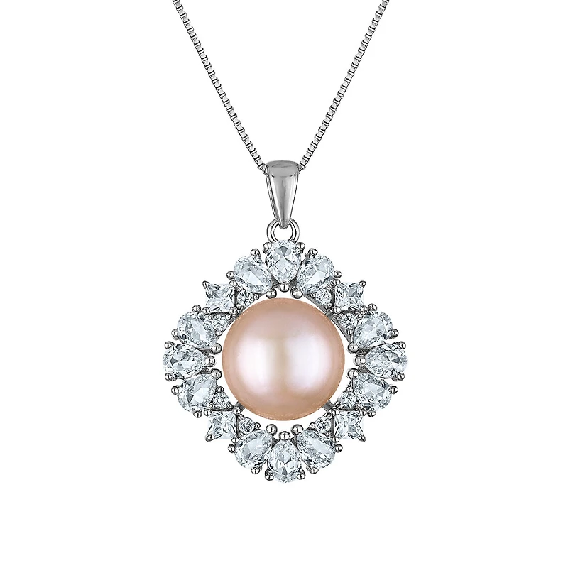 Pink Pearl and White Sapphire 18-inch Pendant in Sterling Silver