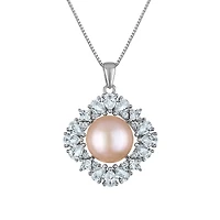 Pink Pearl and White Sapphire 18-inch Pendant in Sterling Silver