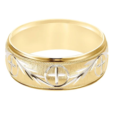 8MM Brushed Cross Wedding Ring in 10KT Gold. Size 10